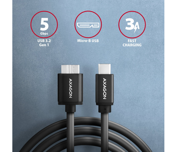 Axagon Kabel BUMM3-CM10AB SPEED Micro-B USB - USB-C 3.2 Gen 1 1 m - 1485430 - zdjęcie 4